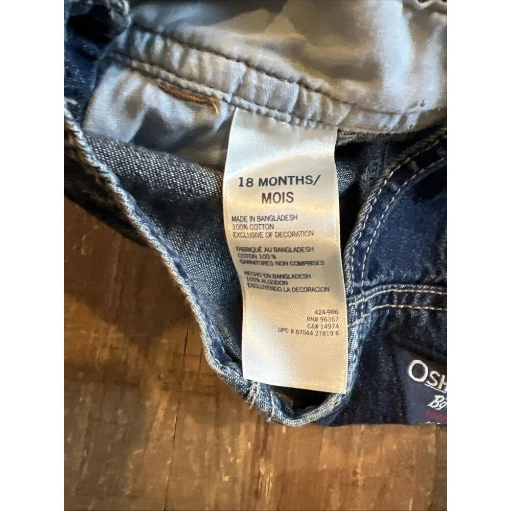 OshKosh B'gosh Blue Jean Denim Vestbak Bib Overalls Size 18 Months Toddler EUC